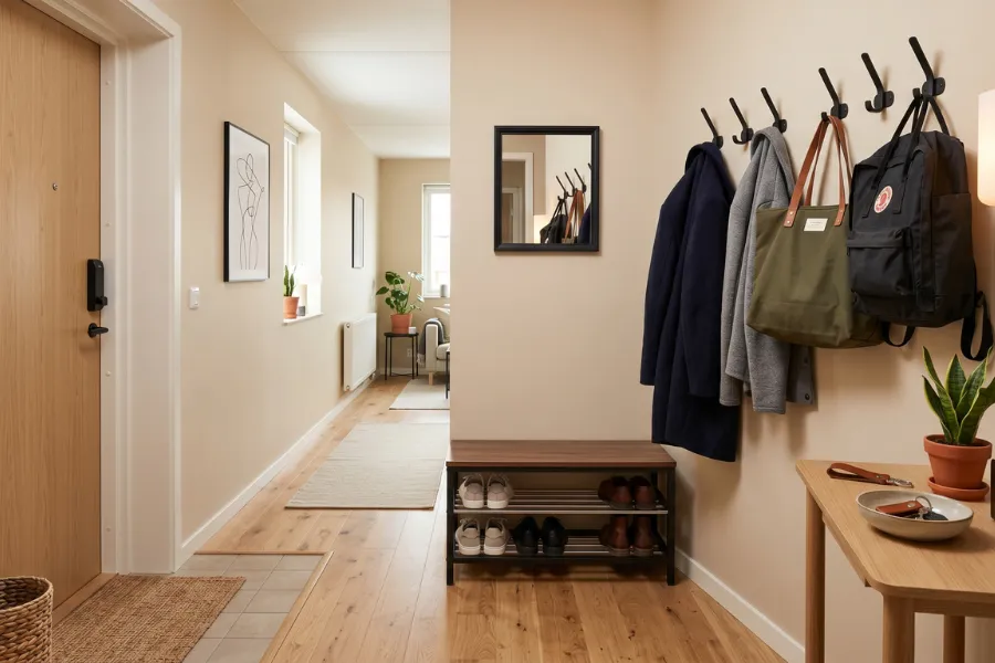 Entryway wall hooks organization