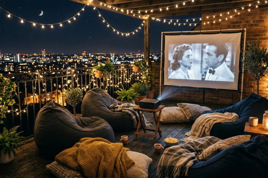 Budget balcony movie night