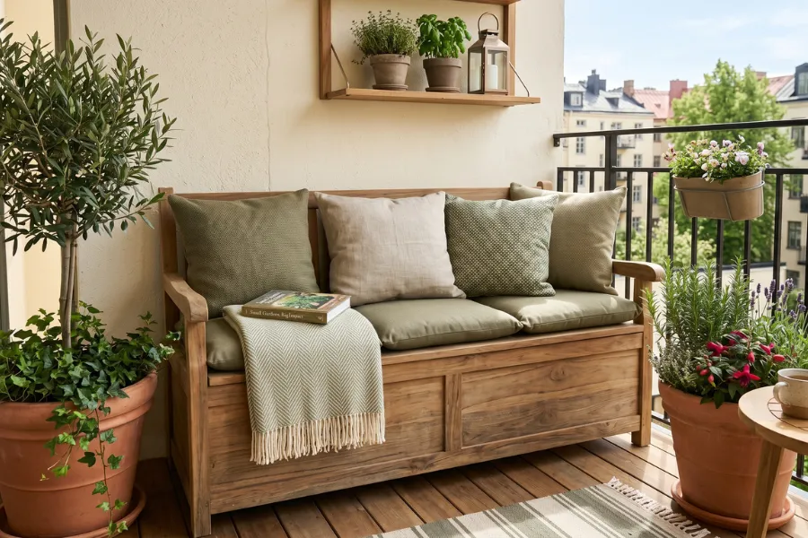Storage bench balcony seating