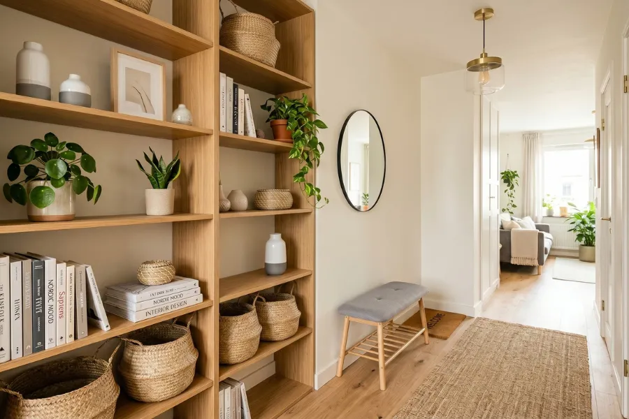 Vertical shelving for entryway