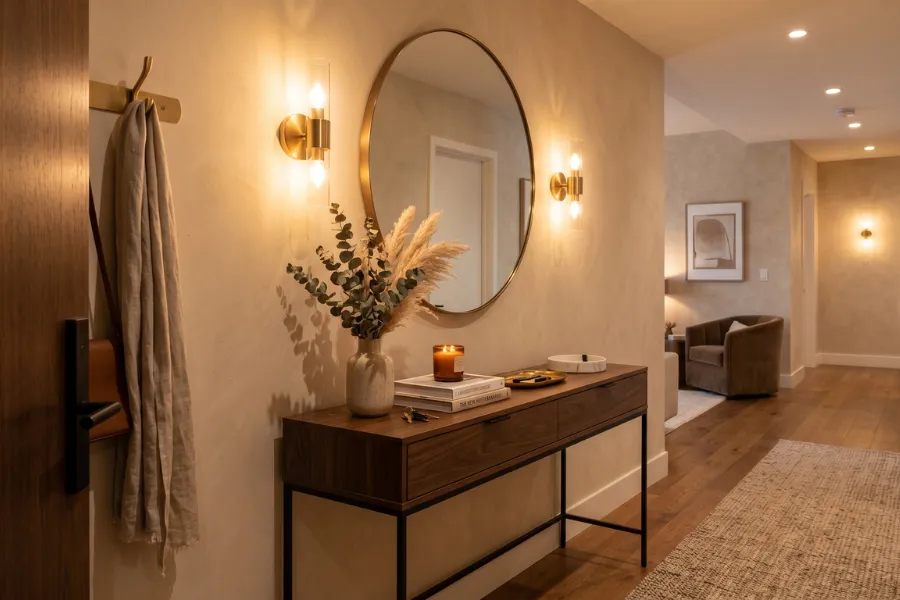 Warm lighting apartment entrance