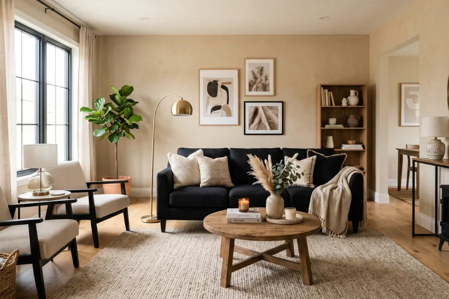 Beige Black Sofa