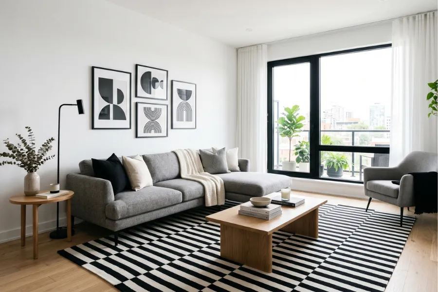 black and white modern area rug