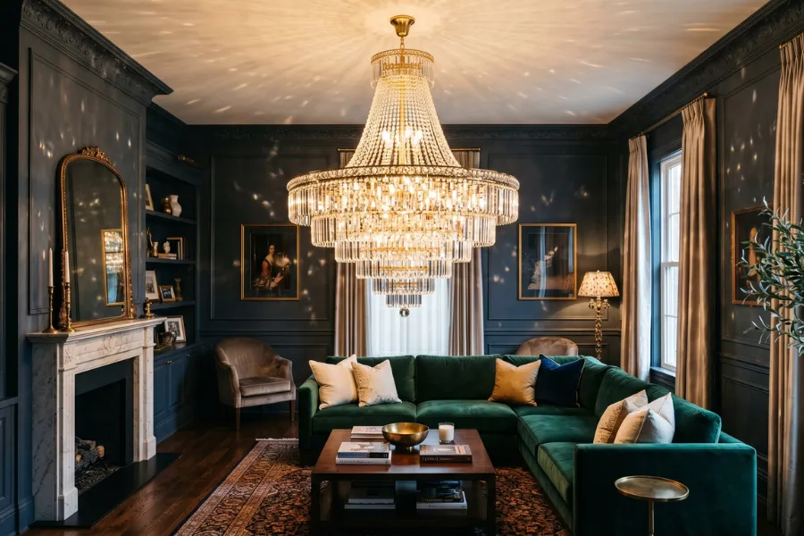 chandelier living room lighting idea