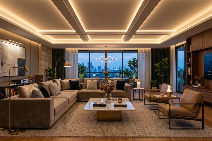 Soft cove lighting around ceiling