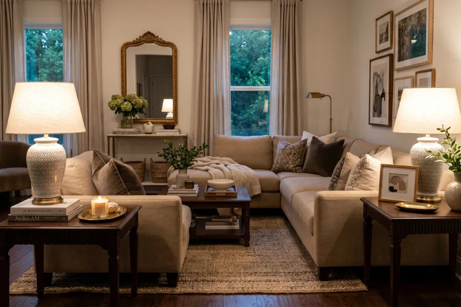 Stylish table lamps on side tables