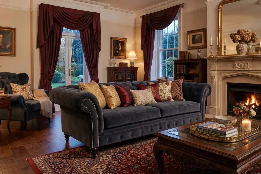 Elegant upholstered traditional sofa