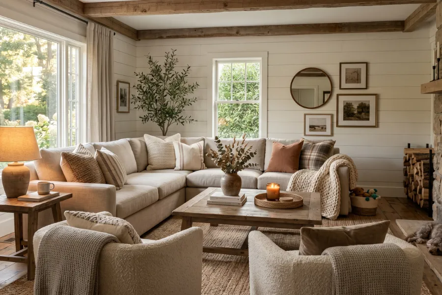 Cozy farmhouse seating area