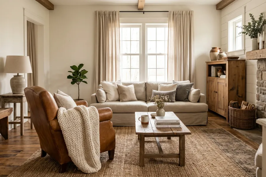 Layered farmhouse room textures