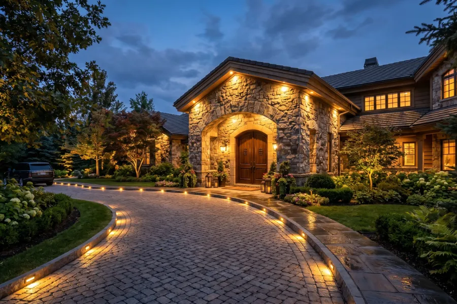 Lit stone entrance