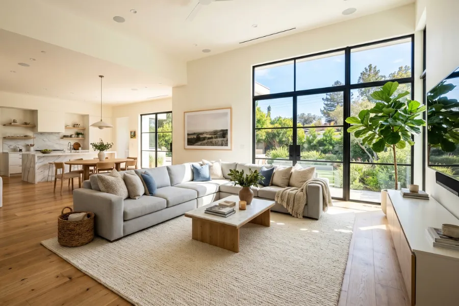 large area rug open living room