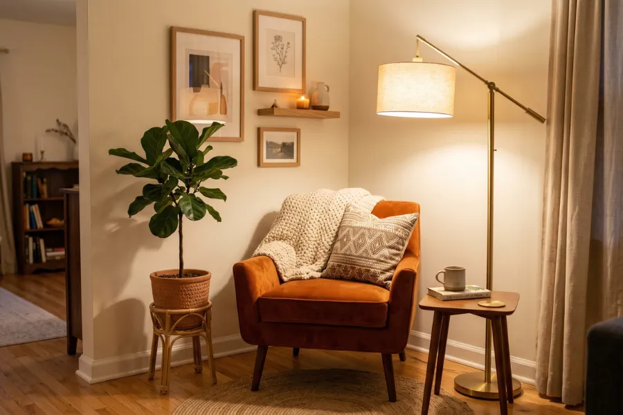 Floor lamp brightening dark corner