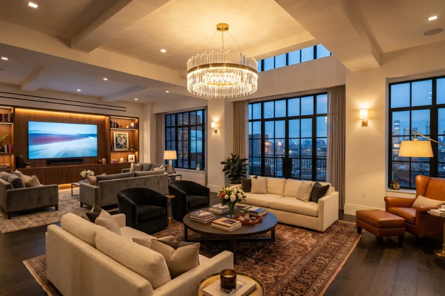 Multiple lighting zones in living room