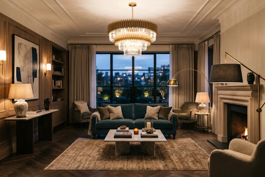 Combination of living room lighting styles