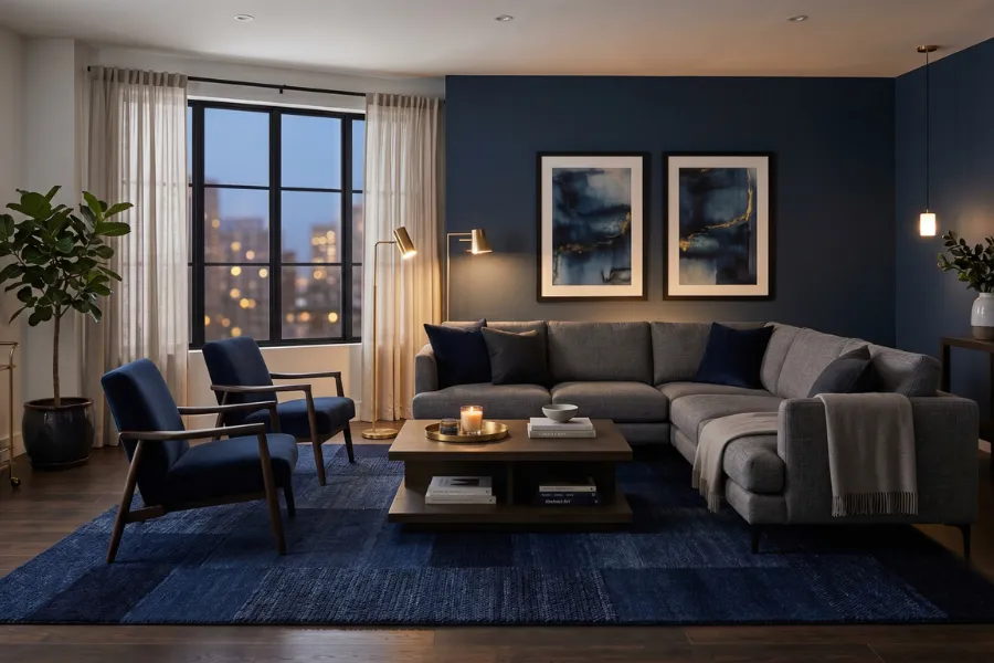 monochromatic rug modern living room