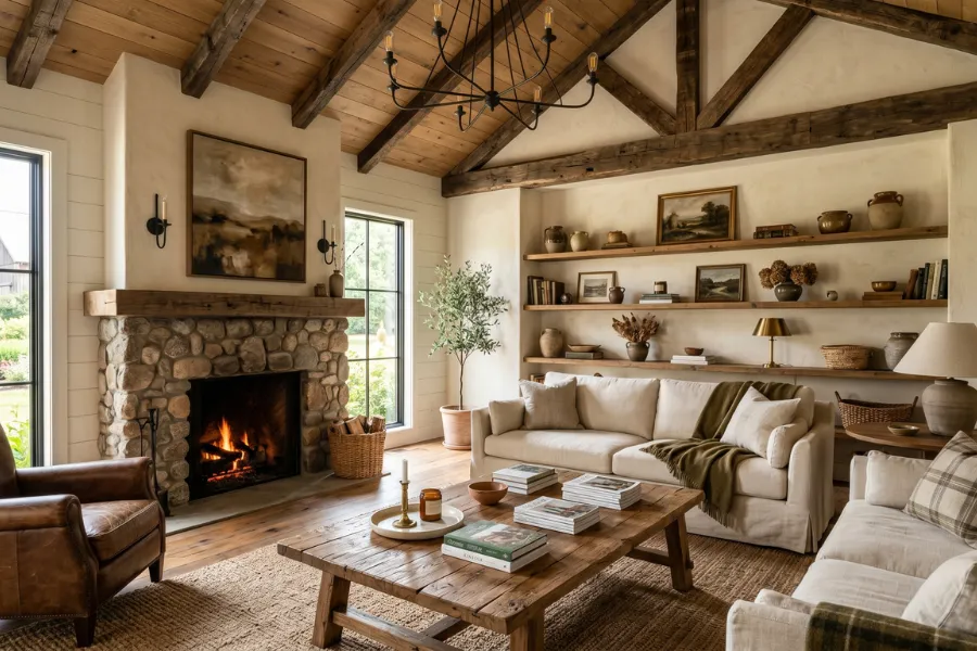 Reclaimed wood farmhouse interior