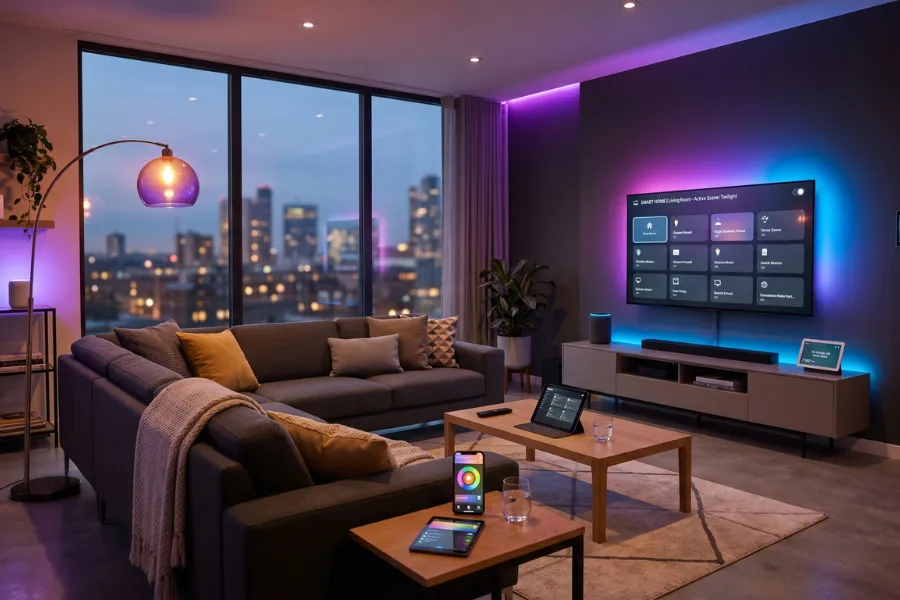 Smart lighting controls in living room