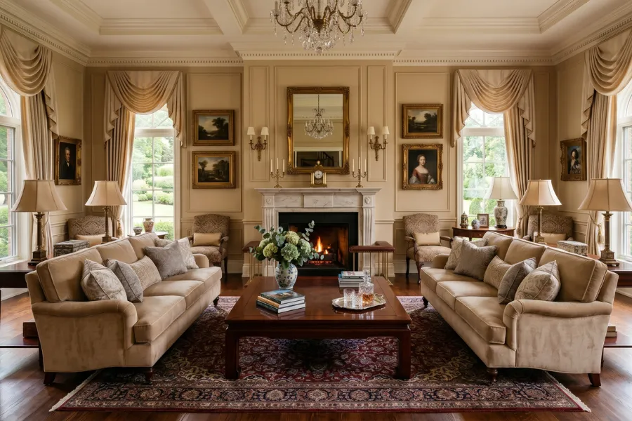 Symmetrical traditional living room