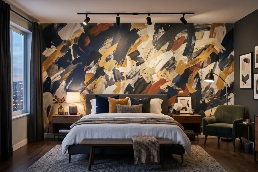Abstract art wallpaper bedroom accent