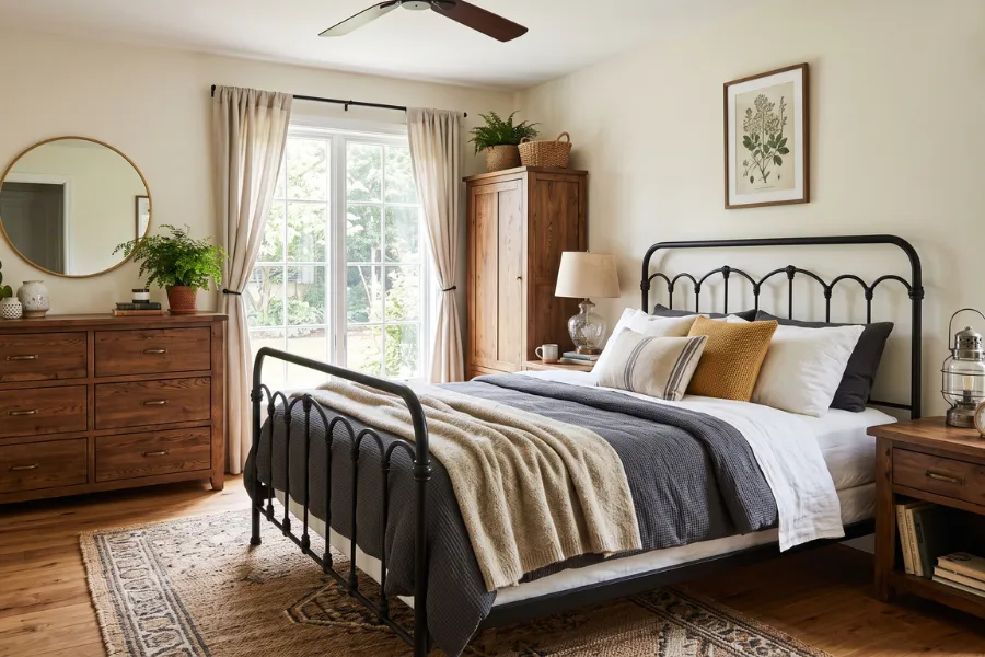 Black metal bedroom bed frame
