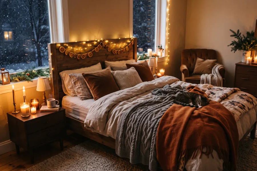 Cozy winter bedroom retreat
