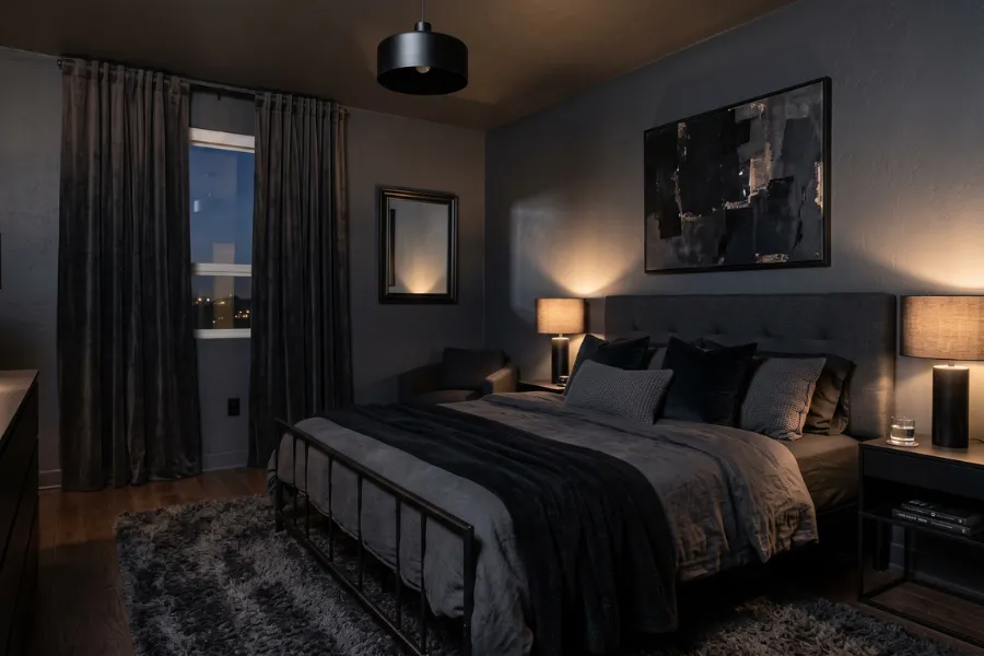 Dark moody bedroom retreat