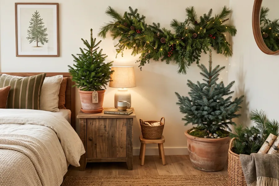 Evergreen bedroom plant decor
