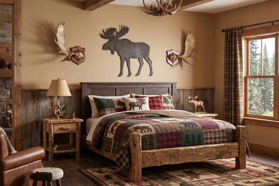 Moose-themed bedroom decor