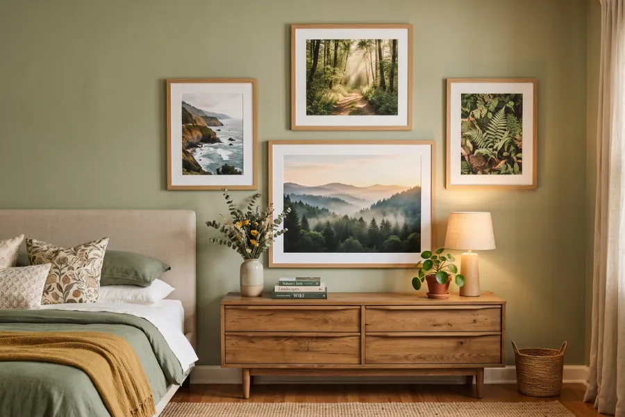 Nature-inspired bedroom wall art
