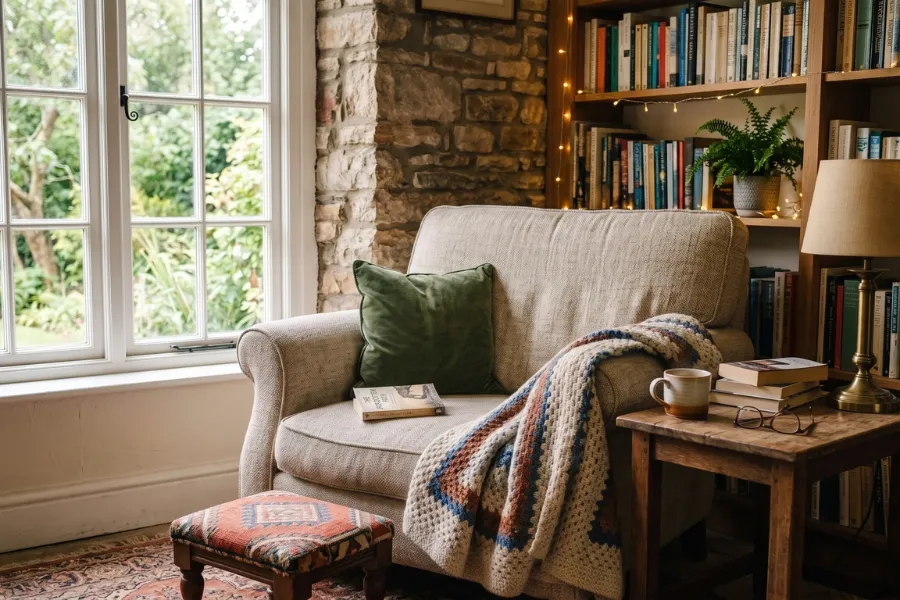 Cozy bedroom reading nook