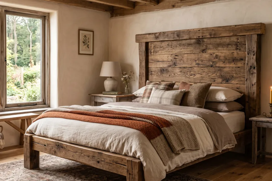 Reclaimed wood bedroom headboard