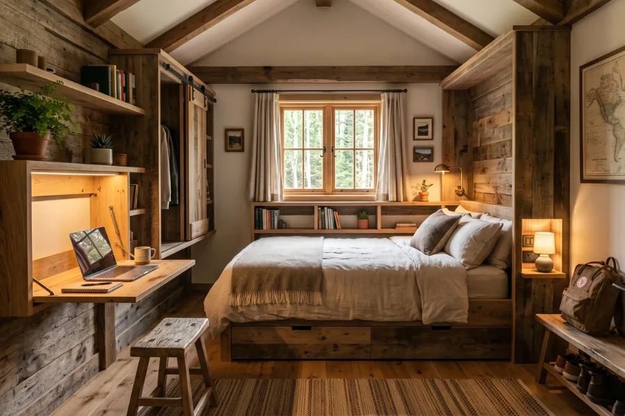 Small space rustic bedroom
