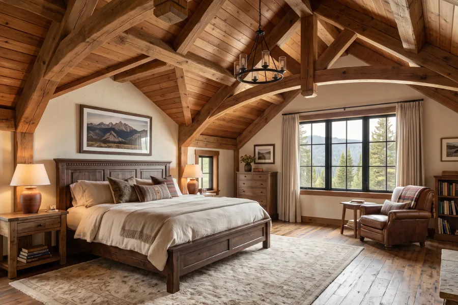 Vaulted wood bedroom ceiling