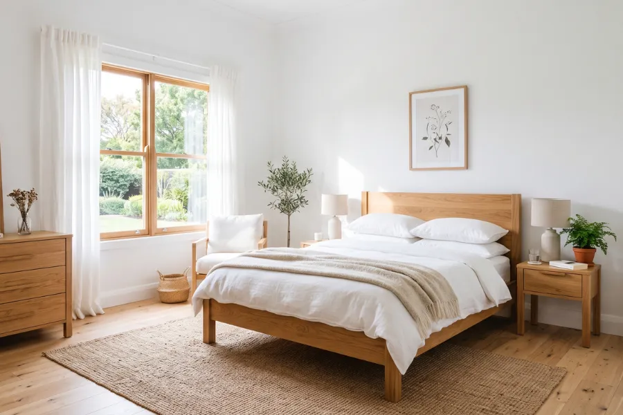 White and wood bedroom