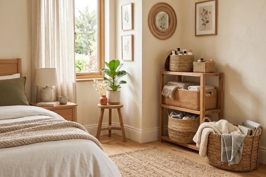 Natural woven bedroom baskets
