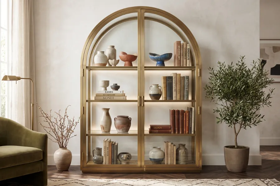 Arched brass cabinets