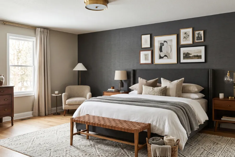 Charcoal grey wallpaper bedroom wall