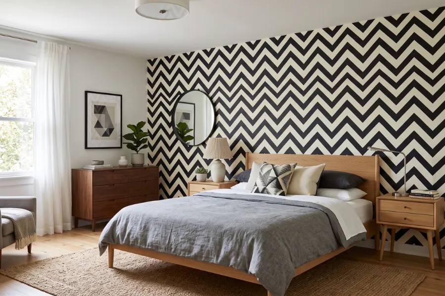 Chevron wallpaper bedroom accent wall