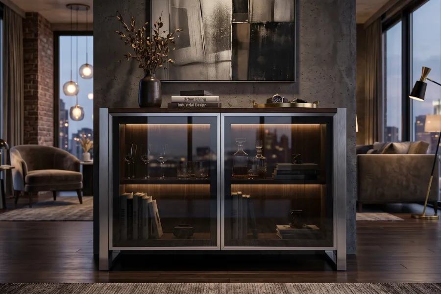 Chrome glass cabinets