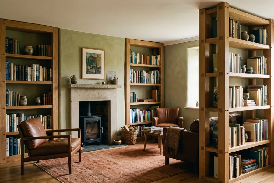 Built-in wood bookcase joinery