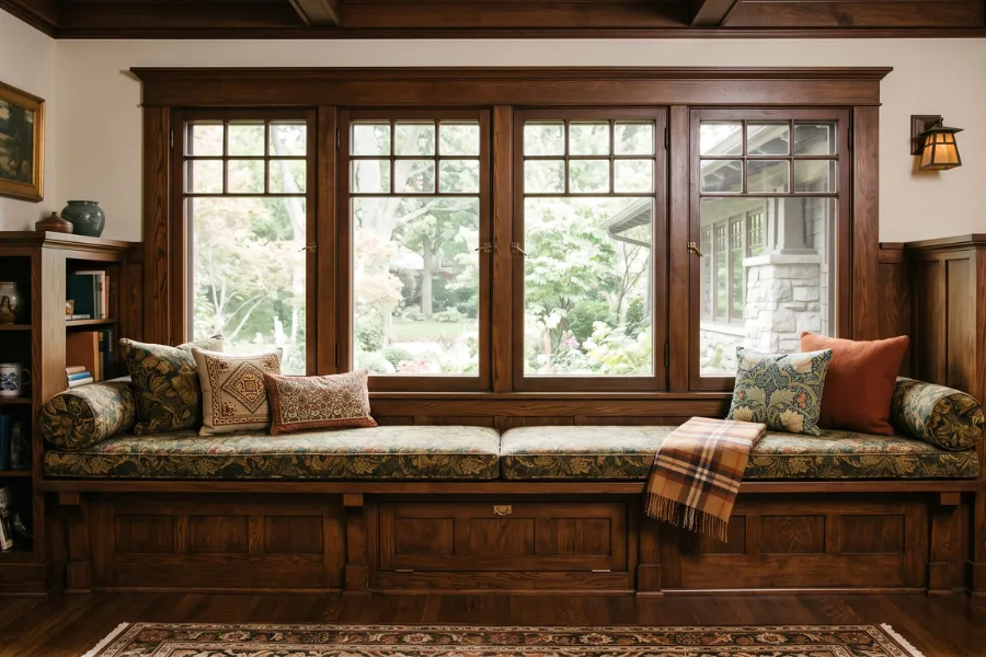 Built-in Craftsman window seat