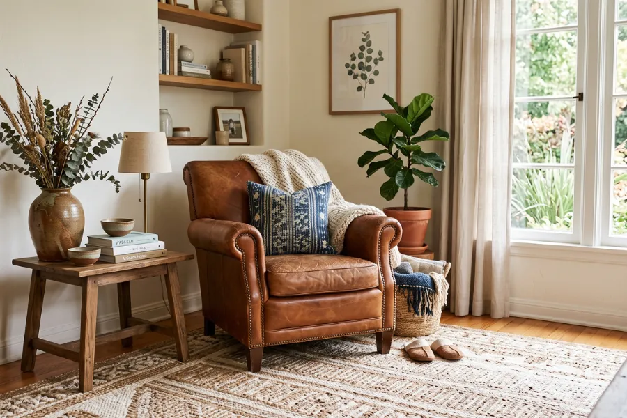 Textured rug leather chair