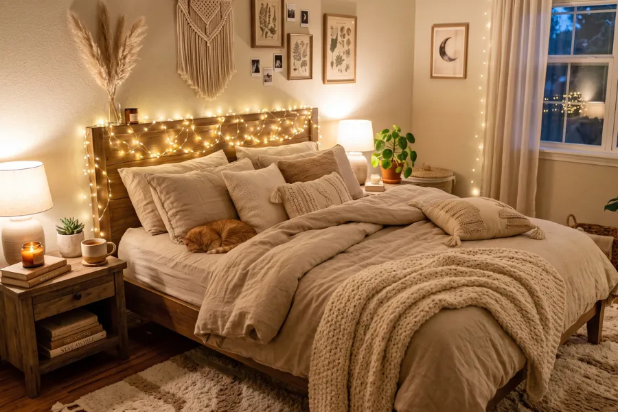 Fairy lights bedroom
