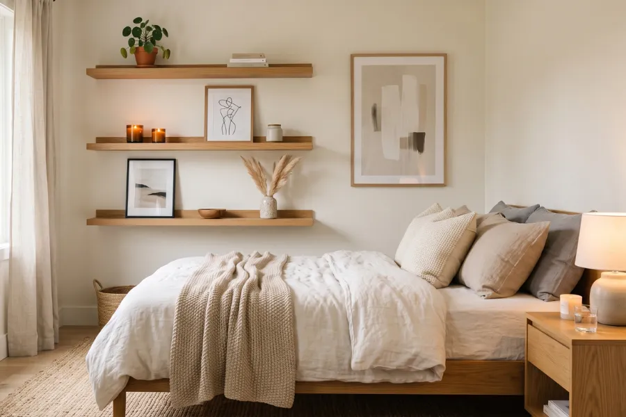 Floating bedroom shelves