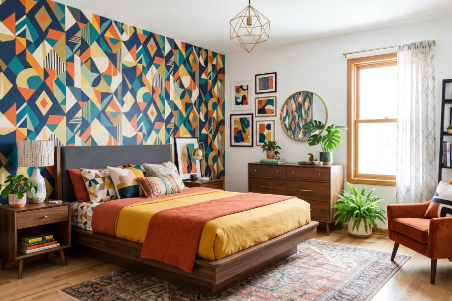 Geometric pattern bedroom wallpaper