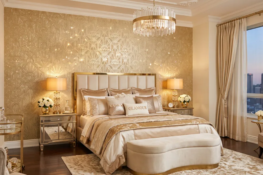 Gold metallic bedroom wallpaper
