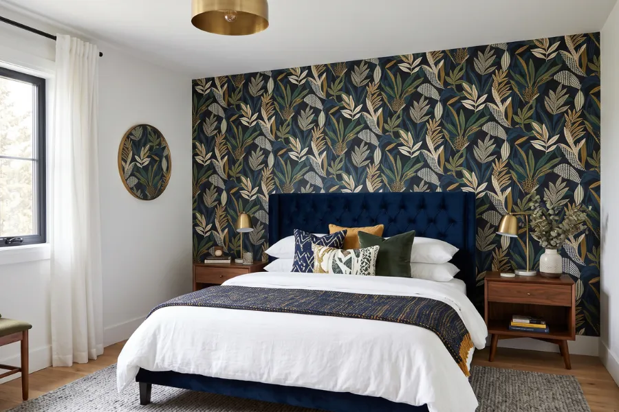 Headboard feature wall bedroom wallpaper