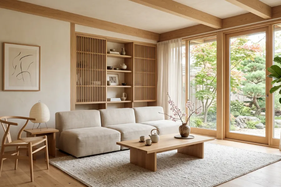 Japandi living room decor