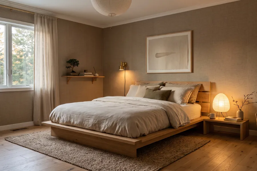 Japandi style wallpaper bedroom wall