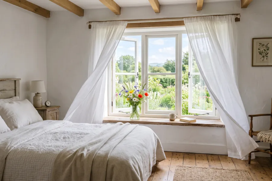 light airy cottage bedroom feel
